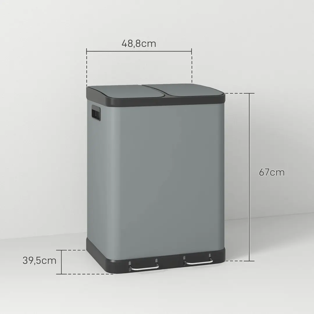 Homcom Metall Müllbak 2 Vakken 60L - Grijs - afbeelding 6 van 6