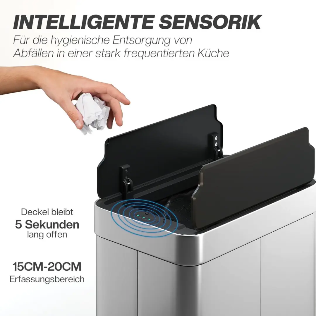 Homcom Sensor Prullenbak 55L - 41x26,5x59cm Zilver