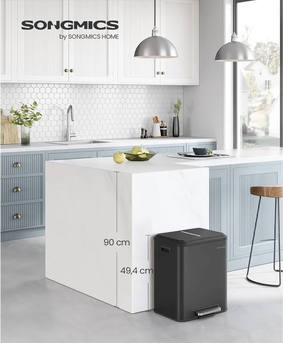 Songmics Zaina Afvalemmer 2x15L - Pedaal - Zwart LTB544B02