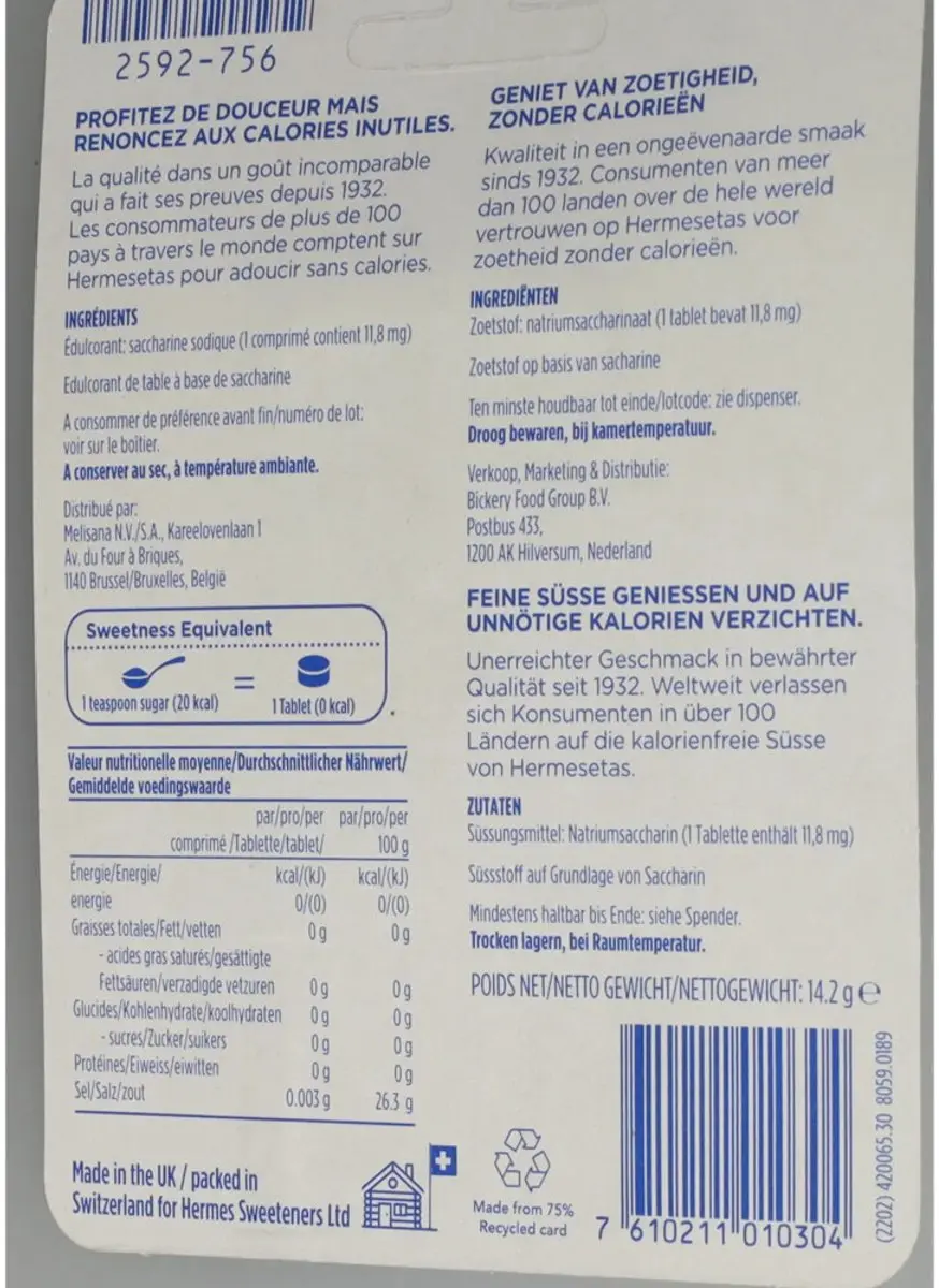 Hermesetas Zoetstof Blauw 1200 Stuks