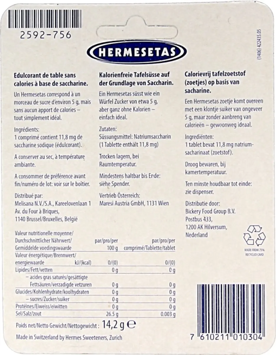 Hermesetas Zoetstof Blauw 1200 Stuks
