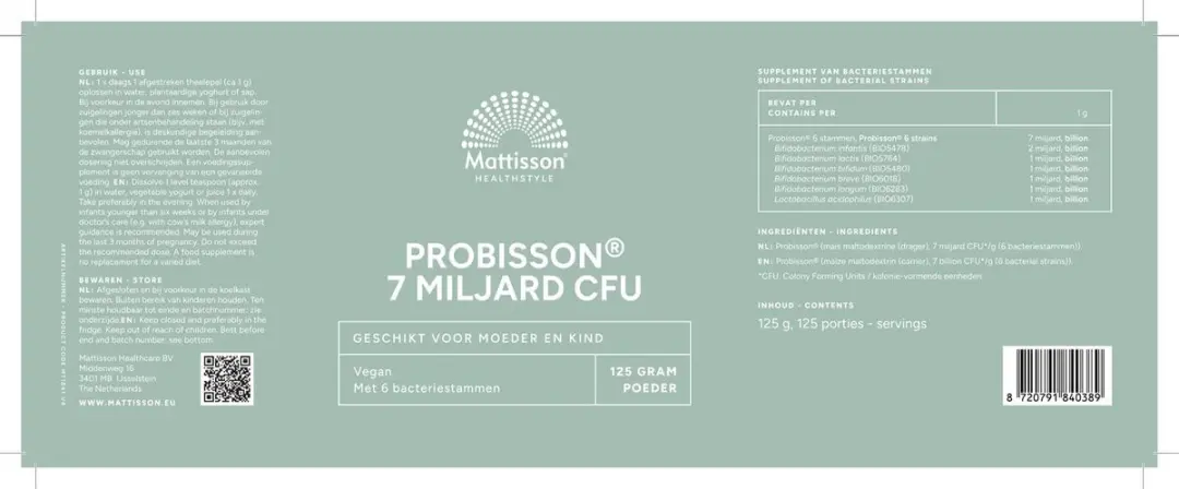 Mattisson Probisson 7 Miljard CFU Voedingssupplement Darmflora 125g