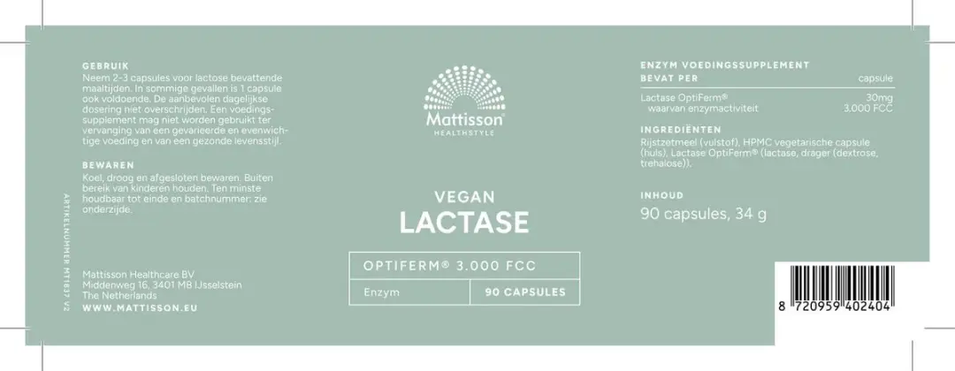 Mattisson Lactase OptiFerm 3000 FCC 90 Capsules