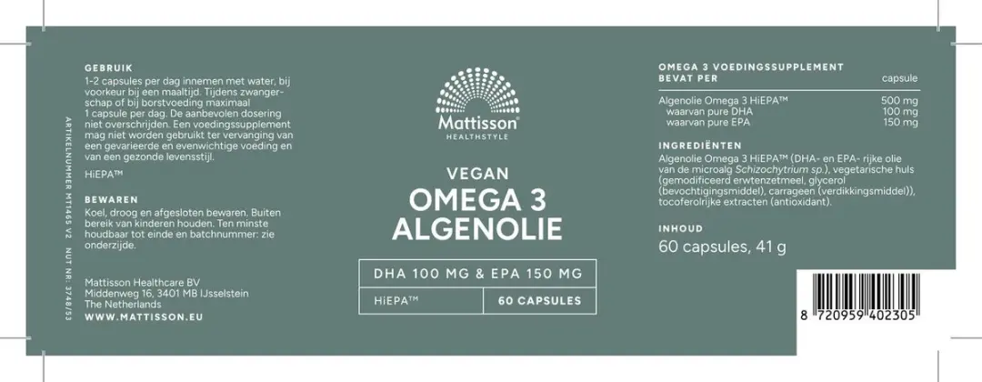 Mattisson Vegan Algenolie 60 Capsules - 150mg EPA/100mg DHA