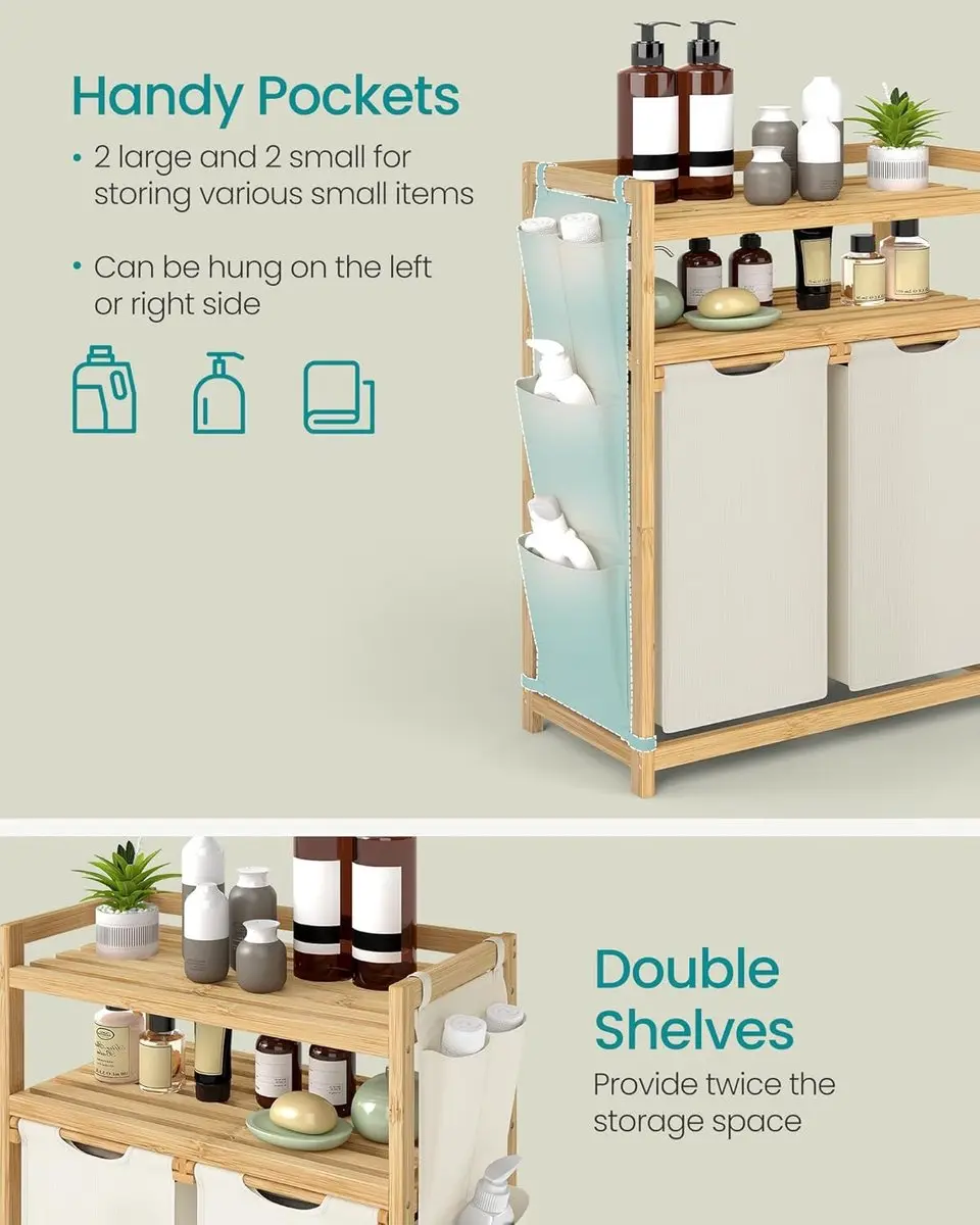 Songmics Wasmand 100L - 2 Compartimenten 63x33x98cm - Crèmewit