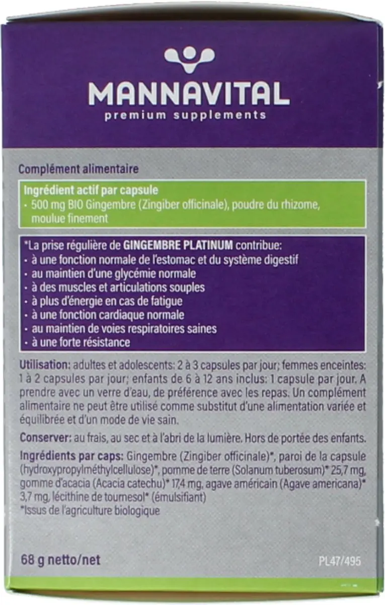 Mannavital Gember Platinum Bio Capsules - 90 Stuks