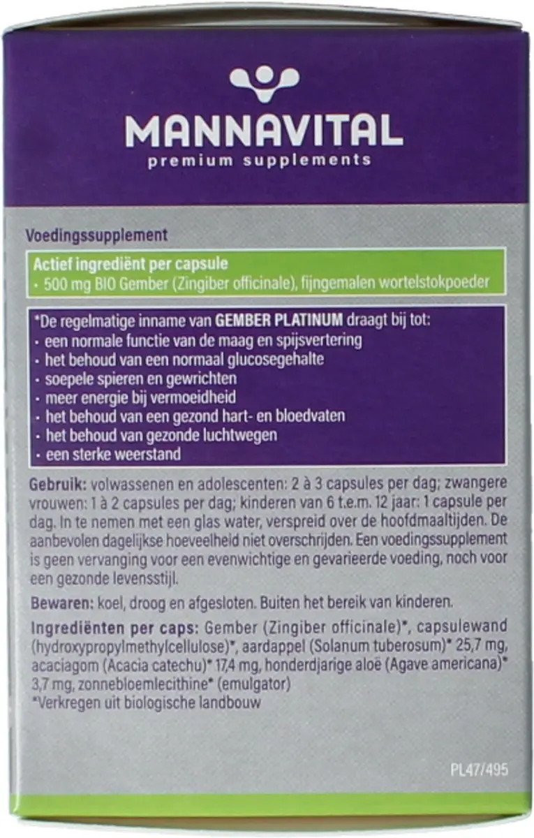 Mannavital Gember Platinum Bio Capsules - 90 Stuks