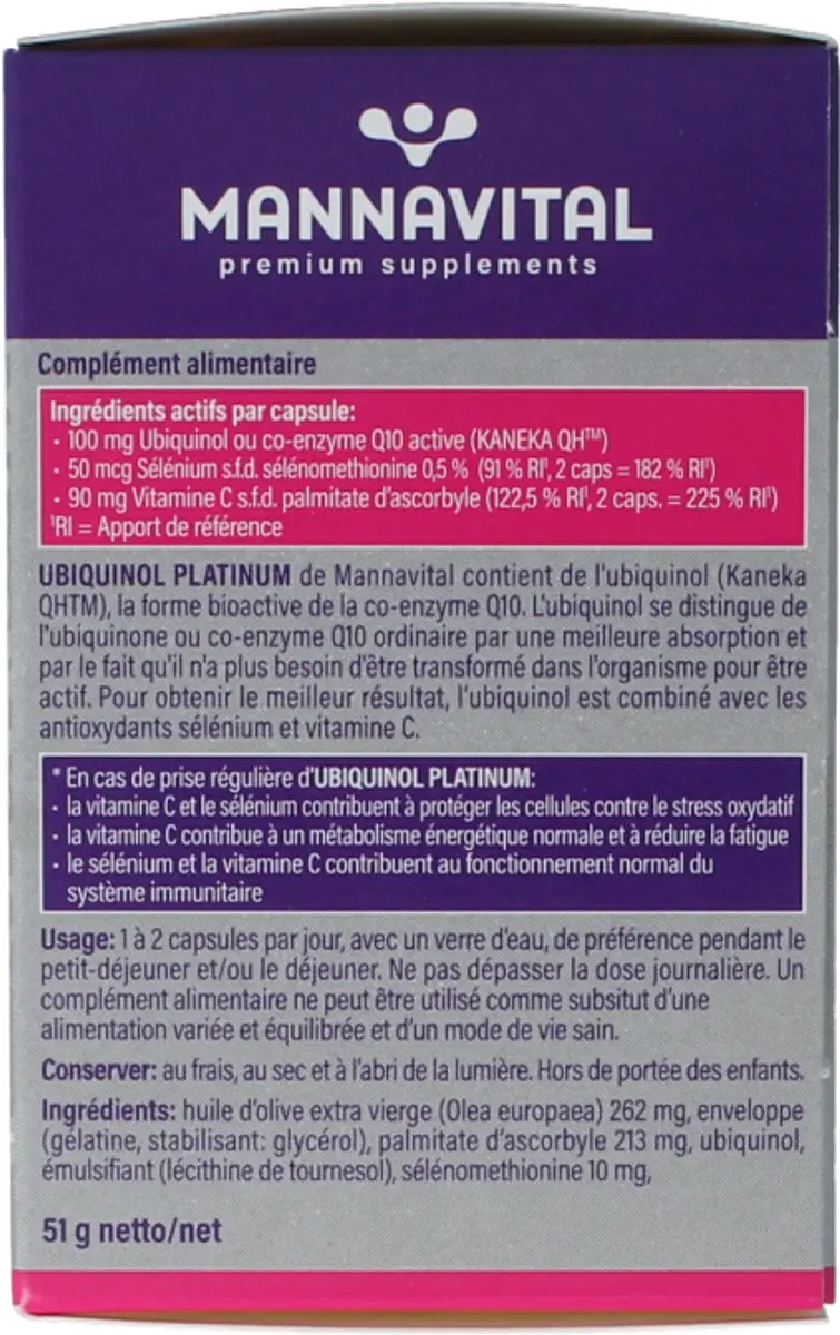 Mannavital Ubiquinol Platinum 60 Capsules - 60mg