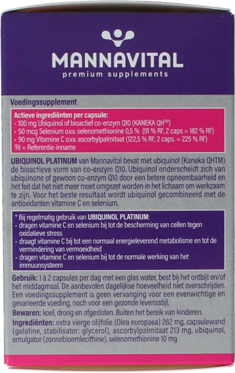 Mannavital Ubiquinol Platinum 60 Capsules - 60mg