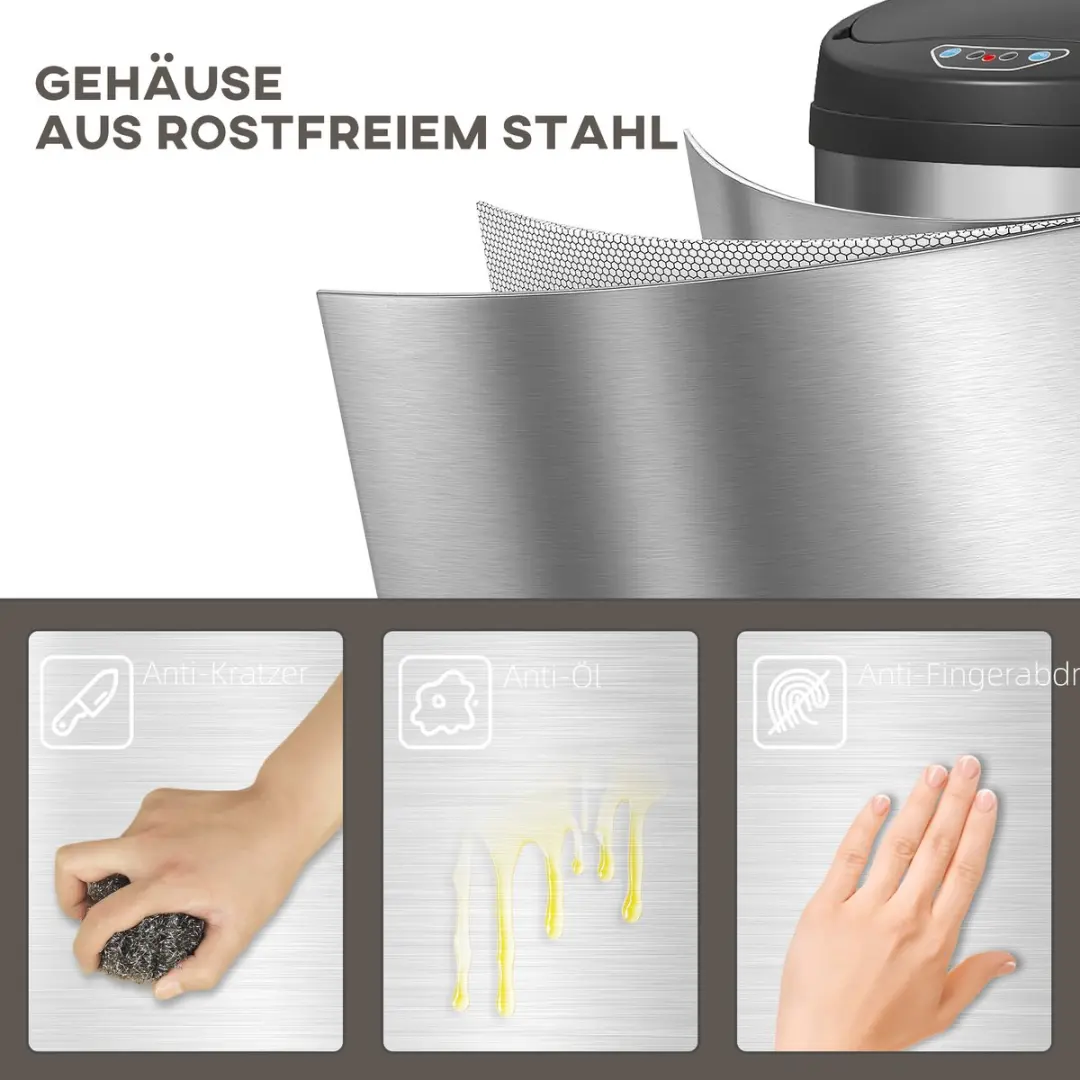 Homcom Sensor Prullenbak 42L - Zilver