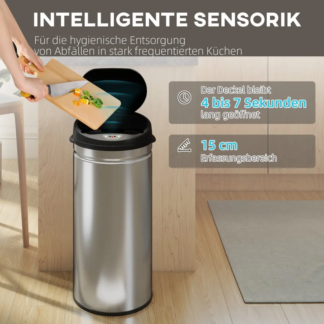 Homcom Sensor Prullenbak 42L - Zilver - afbeelding 6 van 6