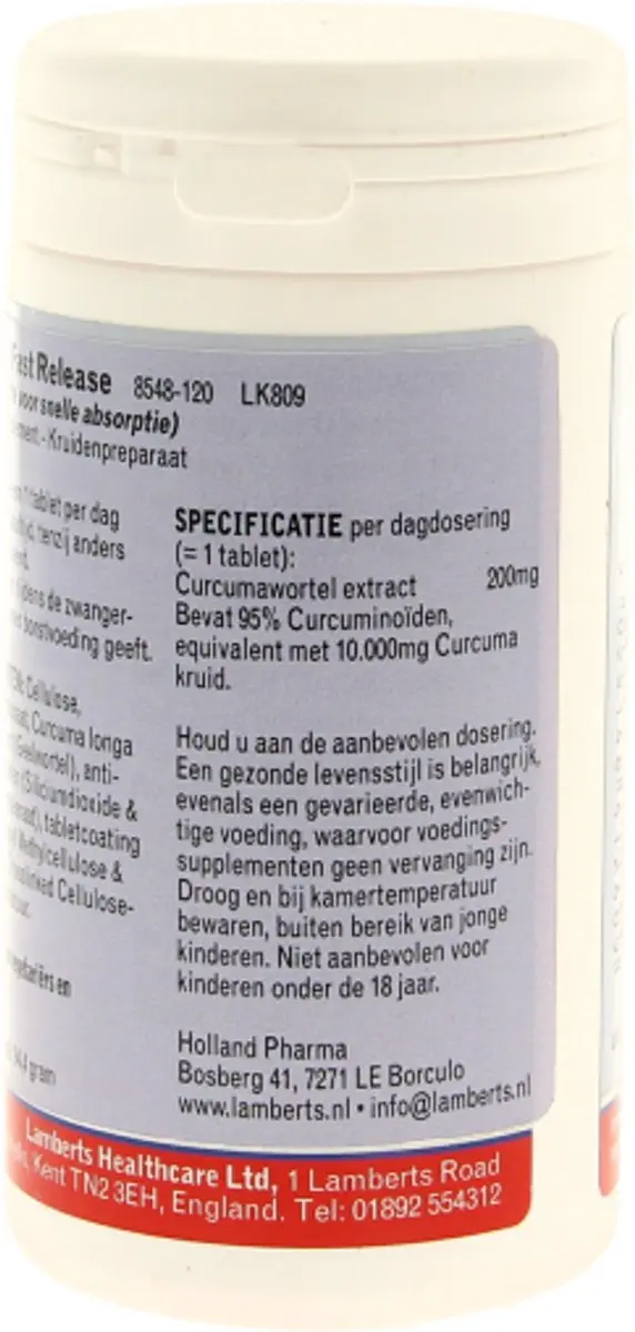 Lamberts Curcuma Fast Release 120 Tabletten - 120mg