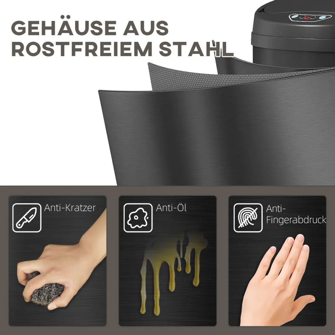 Homcom Sensor Prullenbak 42L - Zwart - afbeelding 6 van 6
