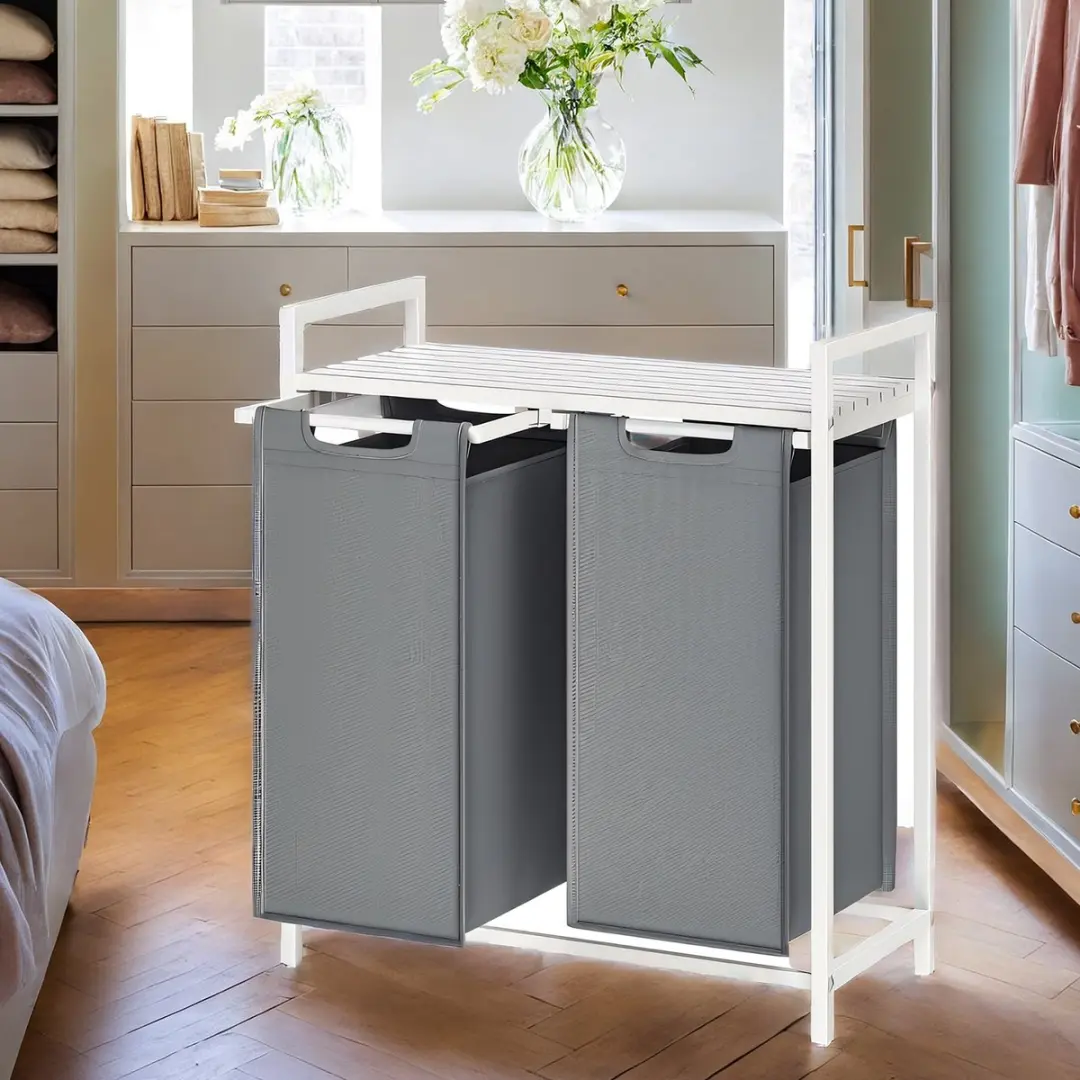 Songmics Wasmand Grijs/Wit 2x46L