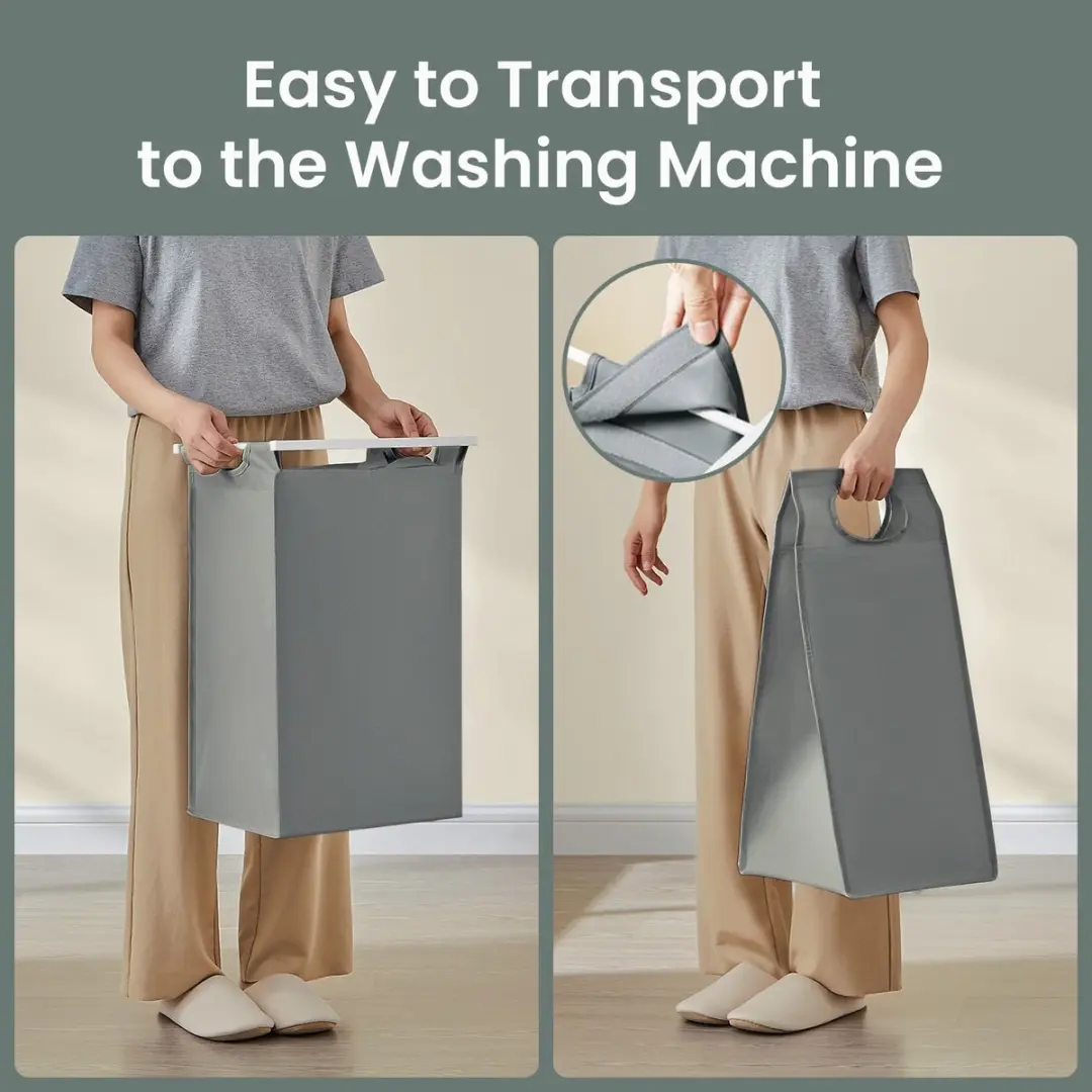 Songmics Wasmand Grijs/Wit 2x46L - 2 Vakken met Zakken