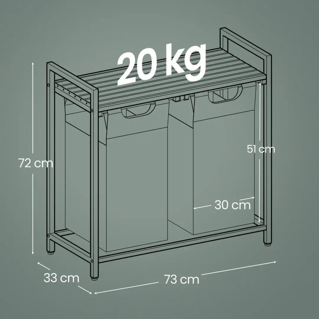 Songmics Wasmand Grijs/Wit 2x46L - 2 Vakken met Zakken - afbeelding 6 van 6