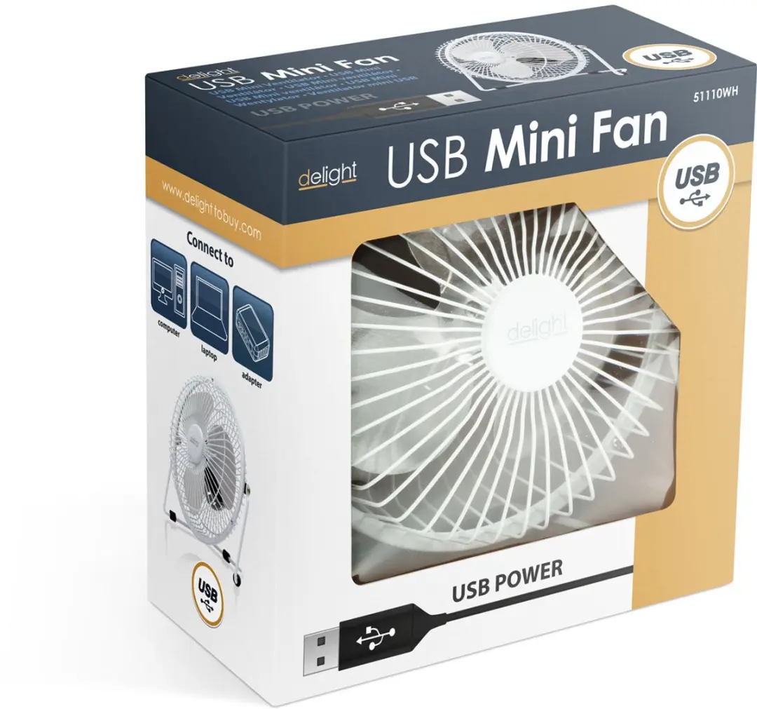 Delight USB Mini Ventilator 18cm - Wit