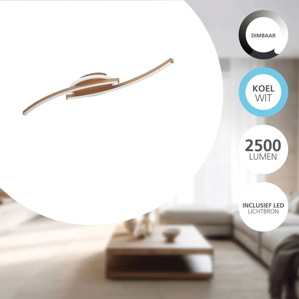 Eglo Lungolago Plafondlamp LED 74cm - Brons/Wit - Dimbaar
