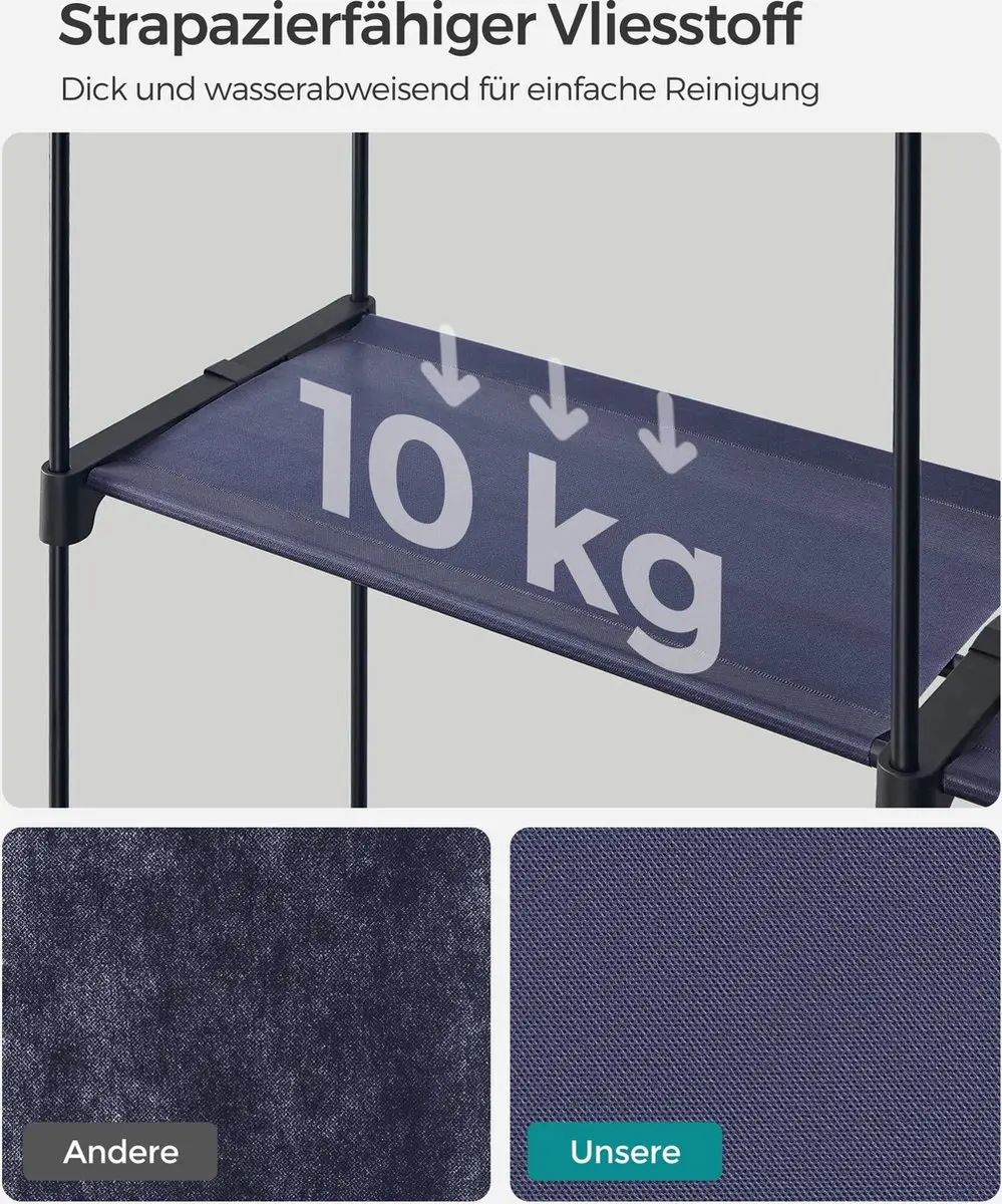 Songmics Kledingkast - 2 Roedes - Grijs