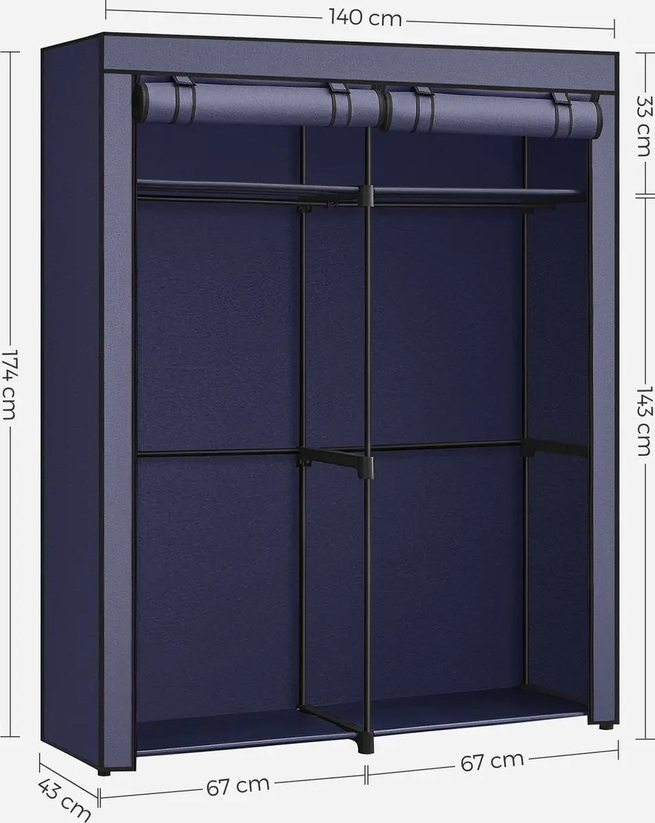 Songmics Kledingkast - 2 Roedes - Grijs