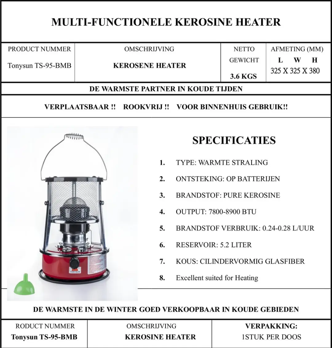 Foetsie Tonysun TS95B Petroleumkachel 2500W - Rood