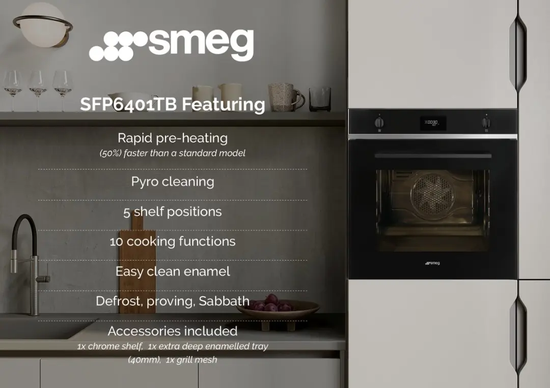 Smeg SFP6401TB Inbouwoven - Thermogecentileerd - 79L - Zwart