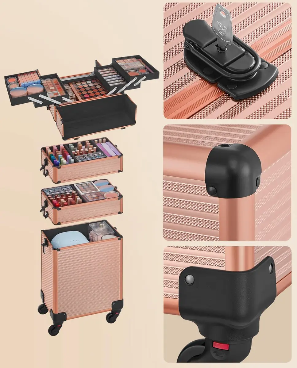 Songmics Make-up Koffer - 4-in-1 - Roze - afbeelding 6 van 6