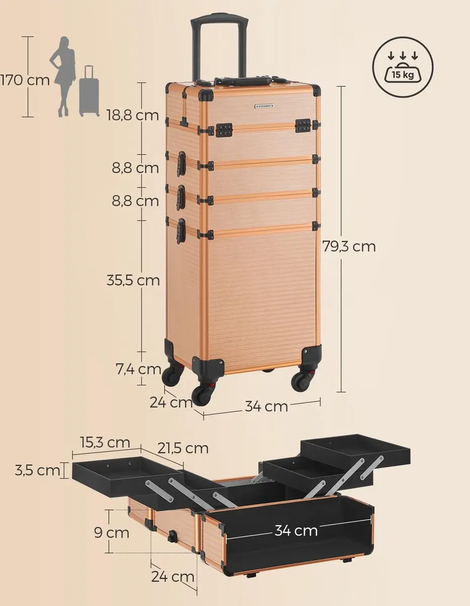 Songmics Make-up Koffer - 4-in-1 - Roze