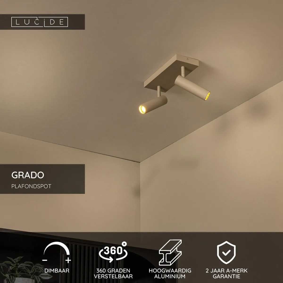 Lucide GRADO Plafondspot 2xGU10 Taupe