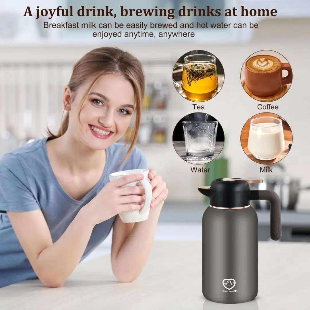 ECTEATOY RVS Thermoskan 2L - Dubbelwandig - Zilver
