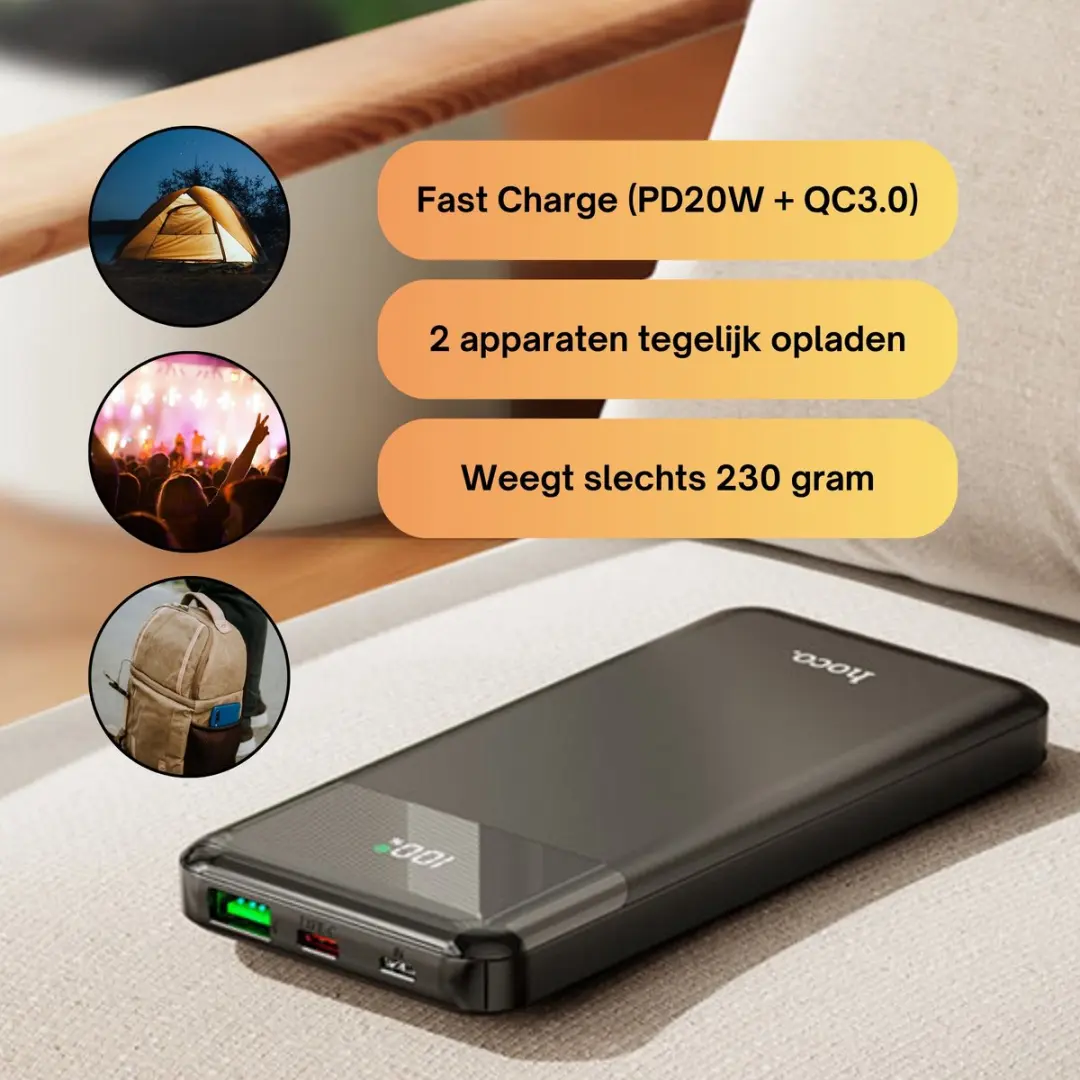 Hoco J102B Powerbank 10.000mAh - 20W PD - Zwart