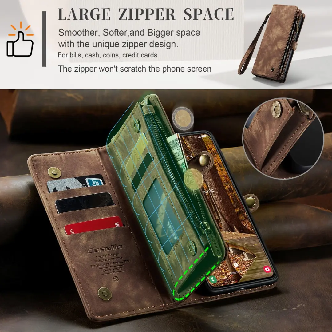 Caseme Bookcase Hoesje Samsung Galaxy S23 - Bruin Leer - 11 Vakjes