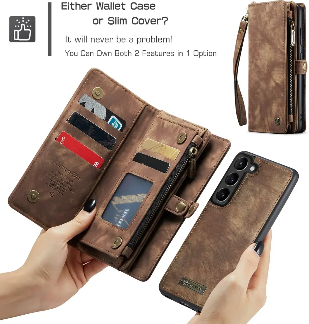 Caseme Bookcase Hoesje Samsung Galaxy S23 - Bruin Leer - 11 Vakjes
