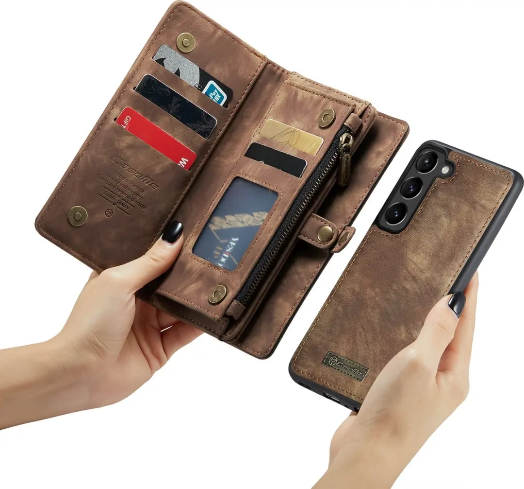 Caseme Bookcase Hoesje Samsung Galaxy S23 - Bruin Leer - 11 Vakjes