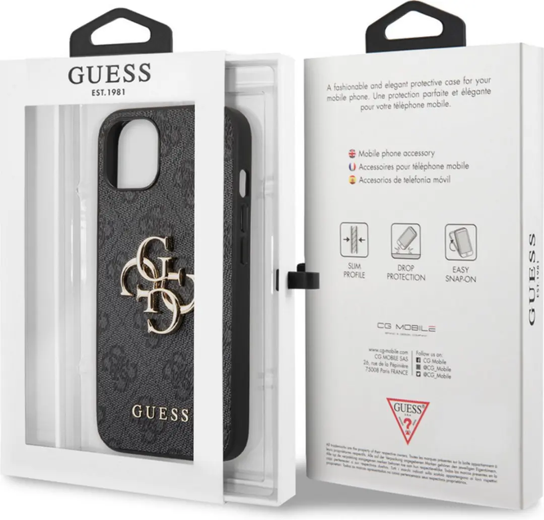 Guess 4G Metal Logo Back Case - iPhone 13 Grijs