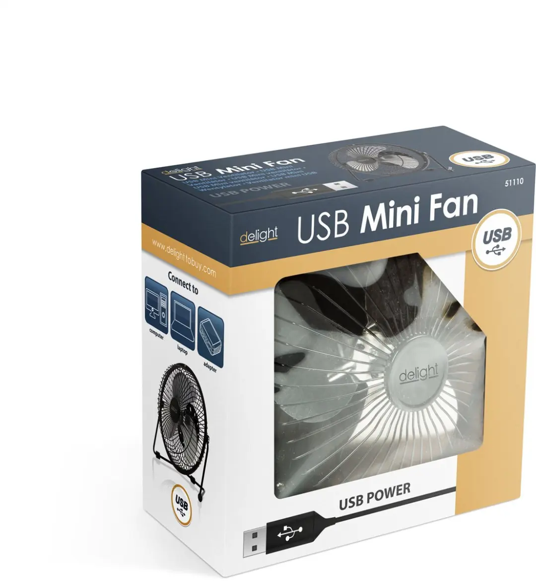 Delight USB Mini Ventilator 51110 - 18cm Zwart