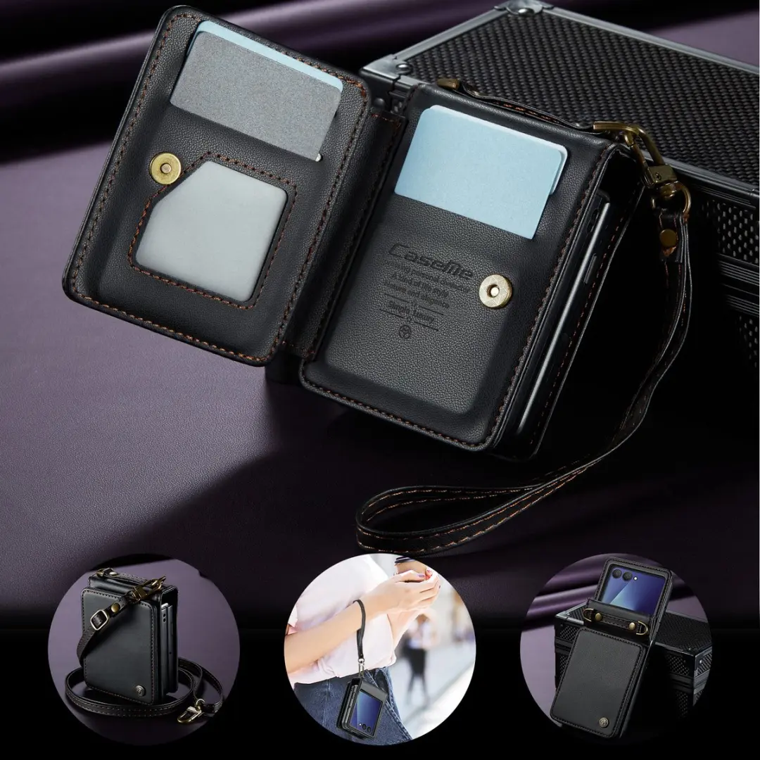 Caseme Samsung Galaxy Z Flip 7 PU Backcover - Zwart - 5 Kaarthouder