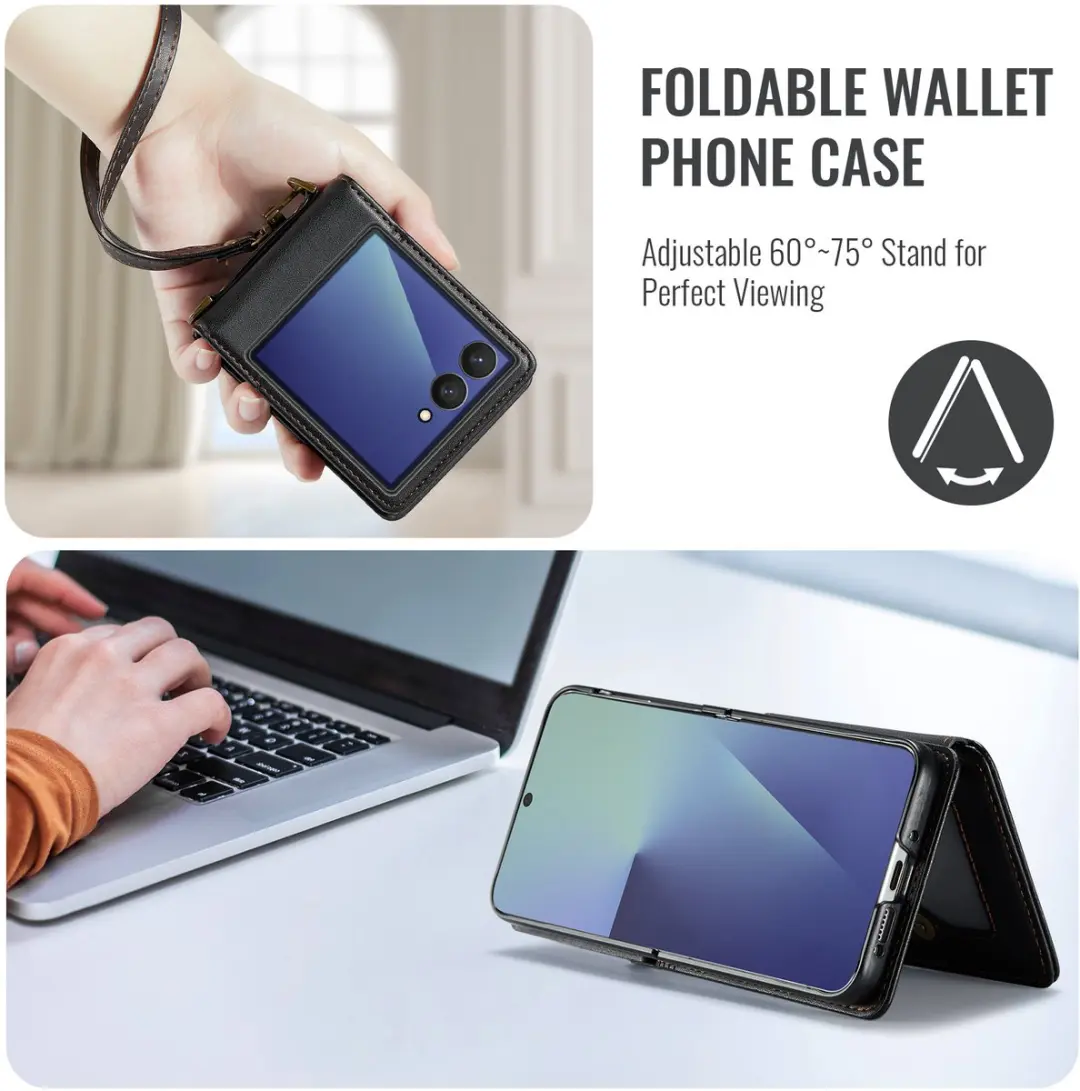 Caseme Samsung Galaxy Z Flip 7 PU Backcover - Zwart - 5 Kaarthouder