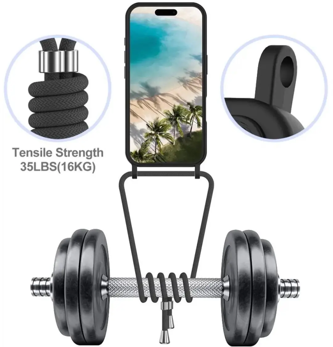 Selected Hoesje iPhone 16 - Siliconen met Koord & Pasjeshouder - Zwart