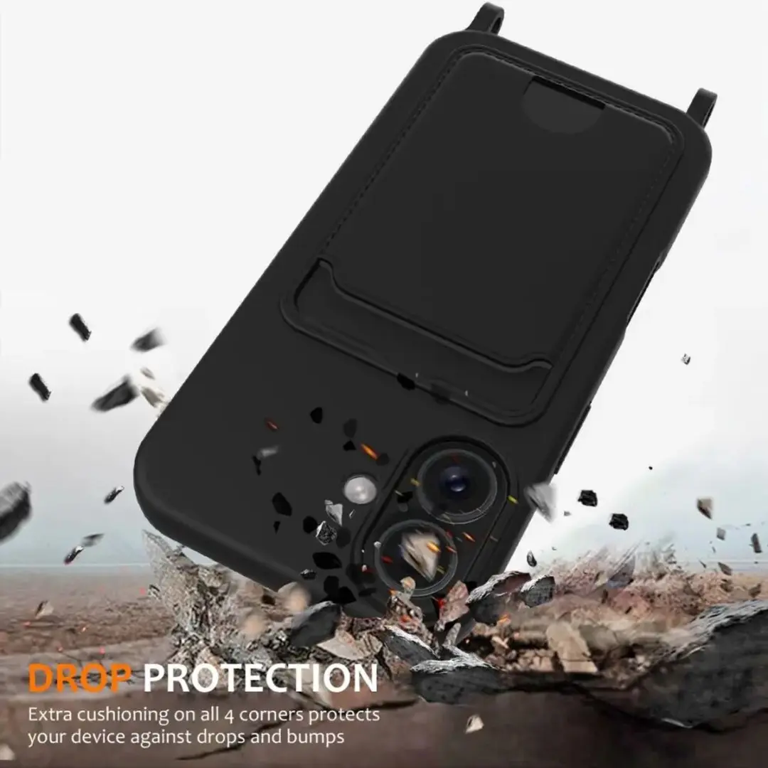 Selected Hoesje iPhone 16 - Siliconen met Koord & Pasjeshouder - Zwart - afbeelding 6 van 6