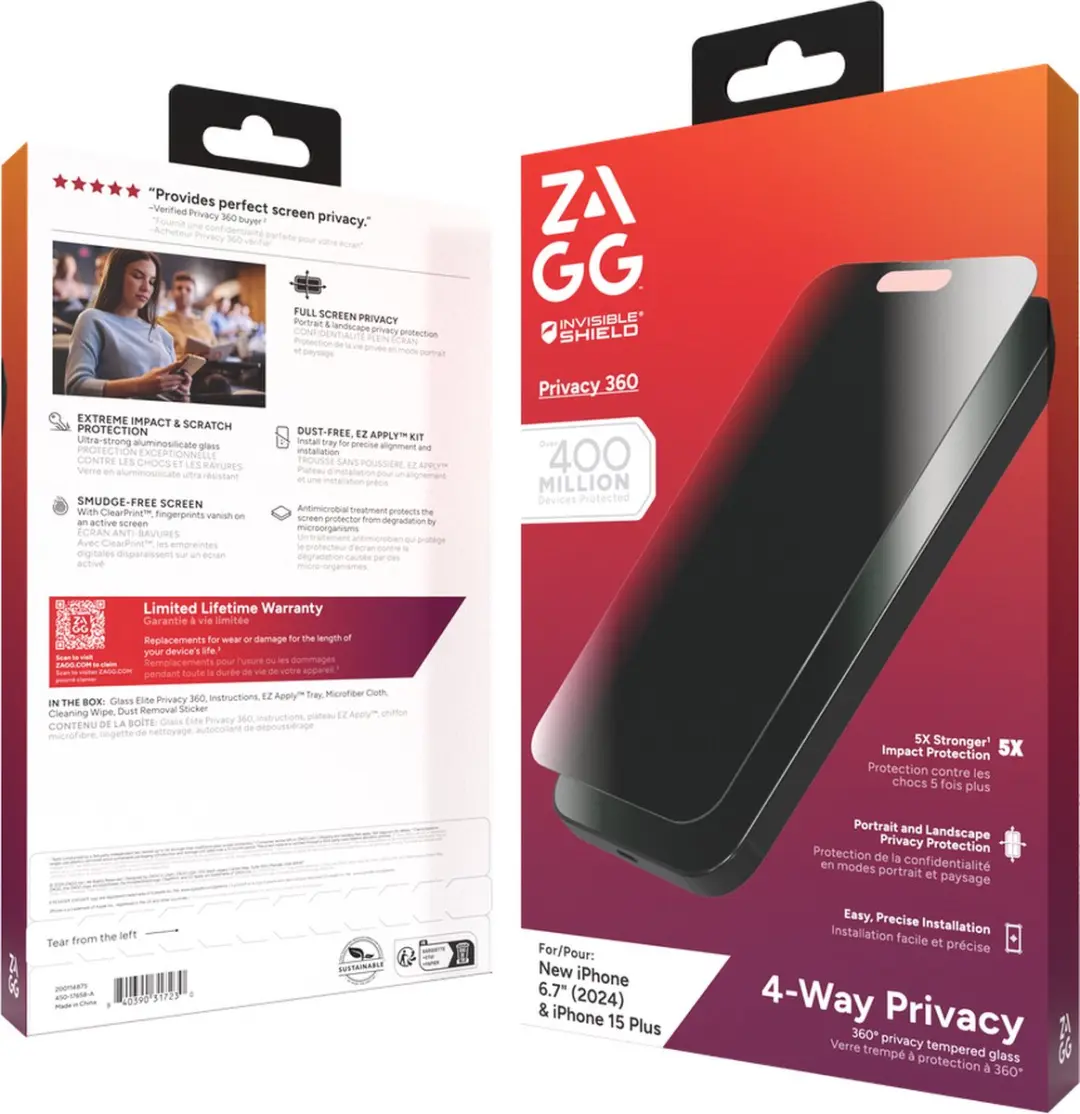 ZAGG InvisibleShield Glass Elite Privacy 360° iPhone 16/15 Plus