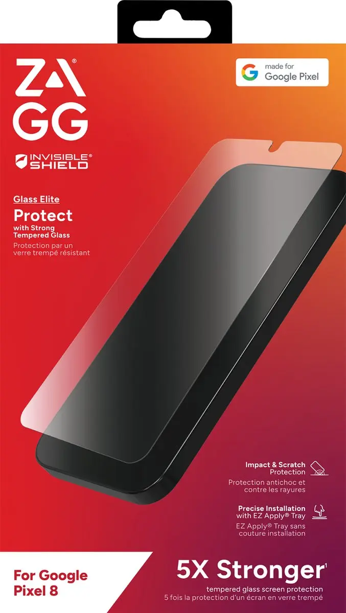 ZAGG InvisibleShield Glass Elite Screenprotector Google Pixel 8 - Antibacterieel