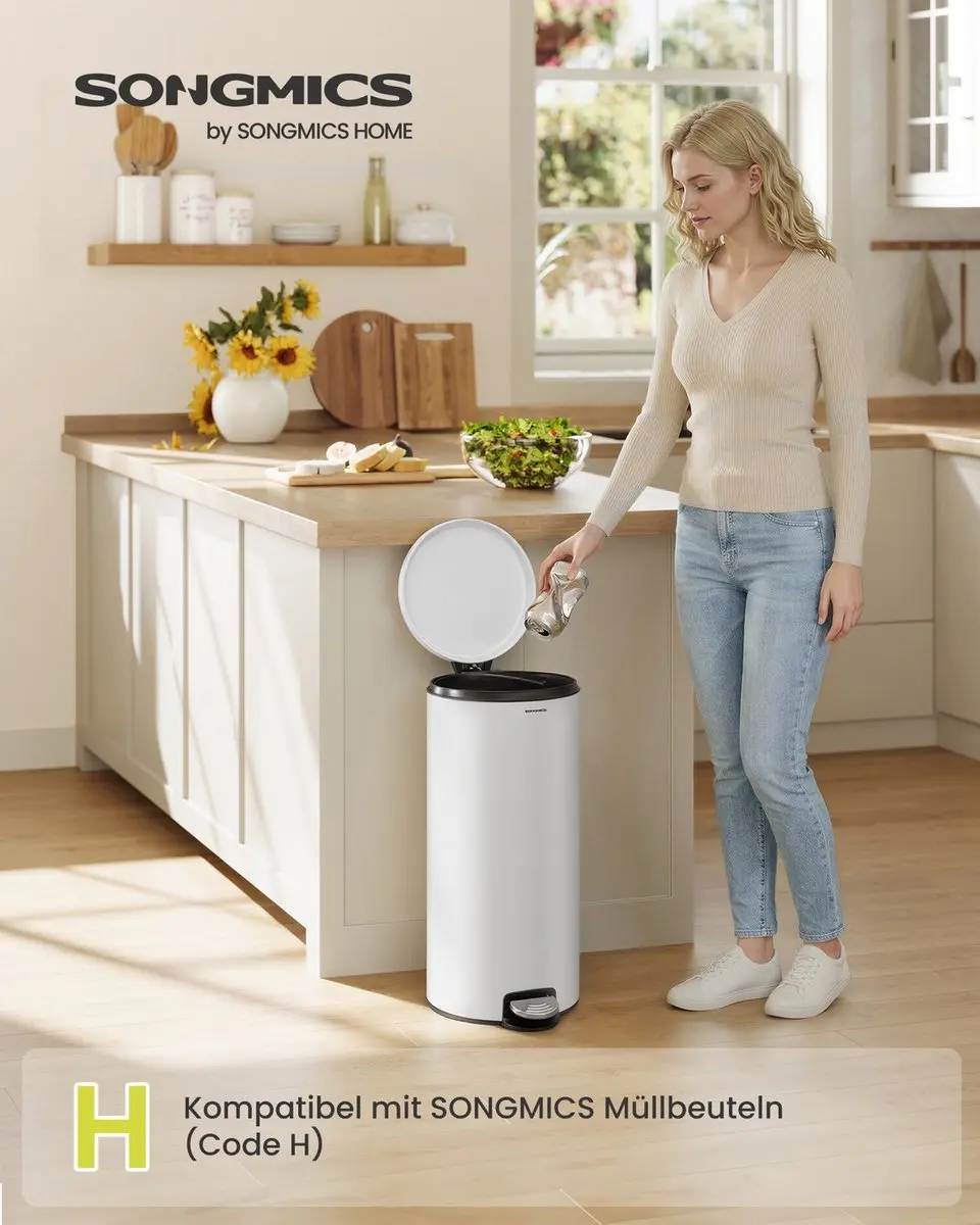 Songmics Ronde Afvalbak 30L - Wolkenwit