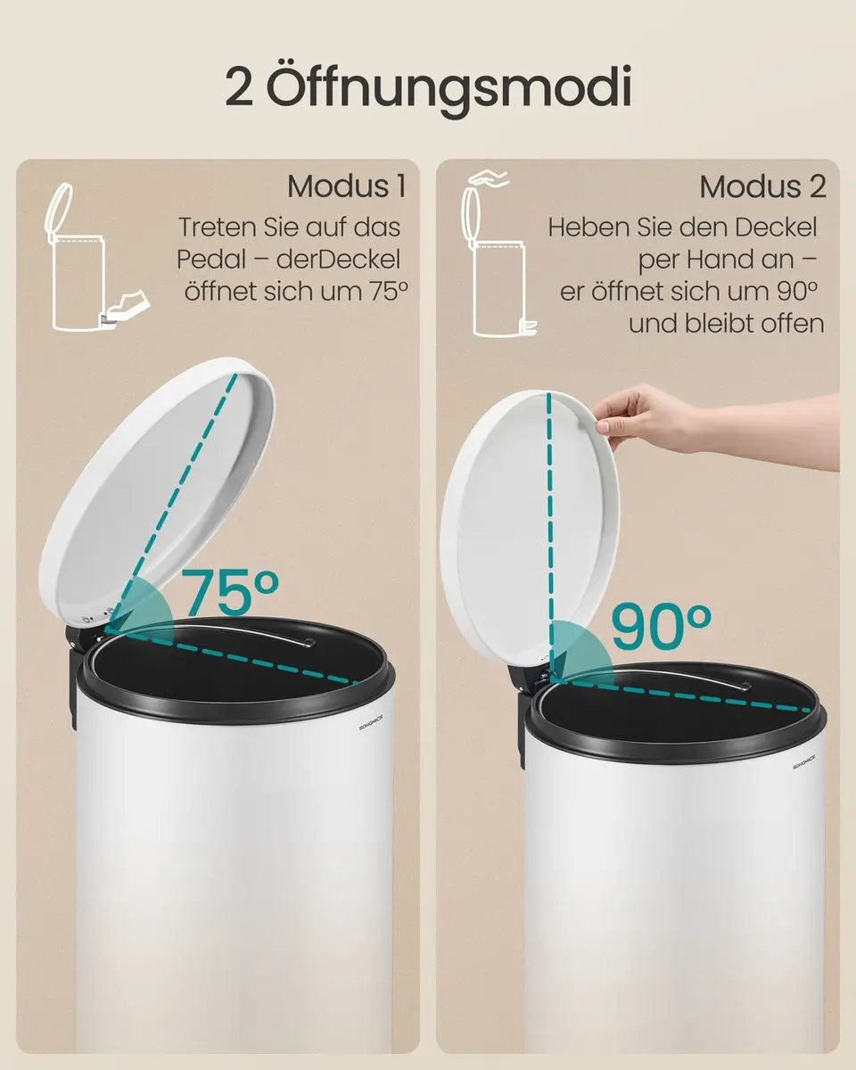 Songmics Ronde Afvalbak 30L - Wolkenwit