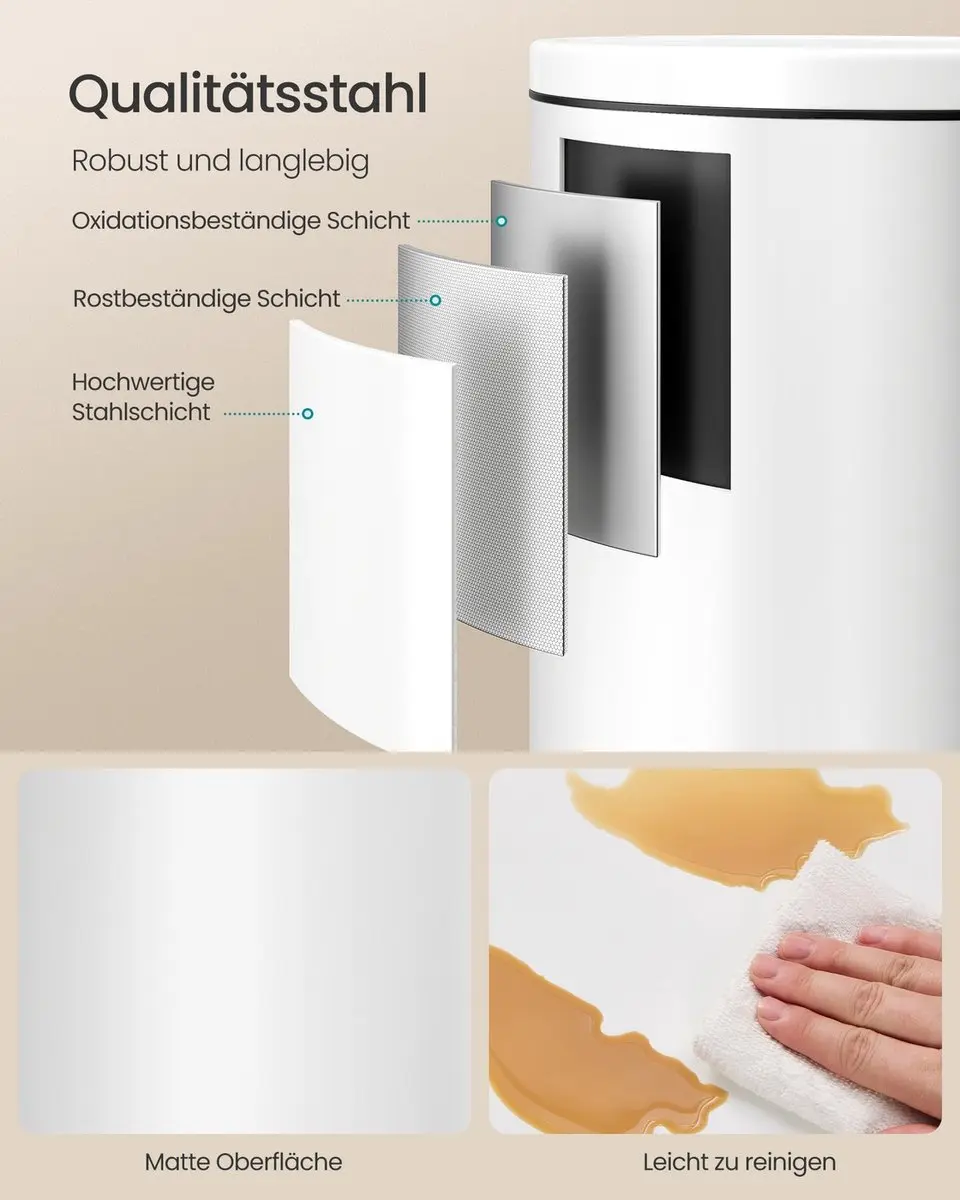 Songmics Ronde Afvalbak 30L - Wolkenwit