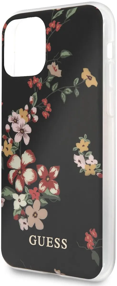 Guess Shiny Flower Back Case S212-2 - iPhone 11 Pro Max - Zwart