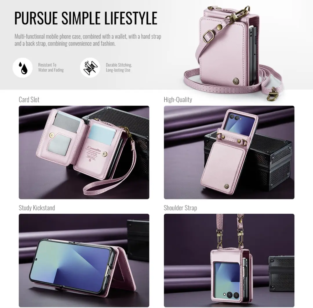 Caseme Samsung Galaxy Z Flip 7 PU Hoesje - Lichtroze