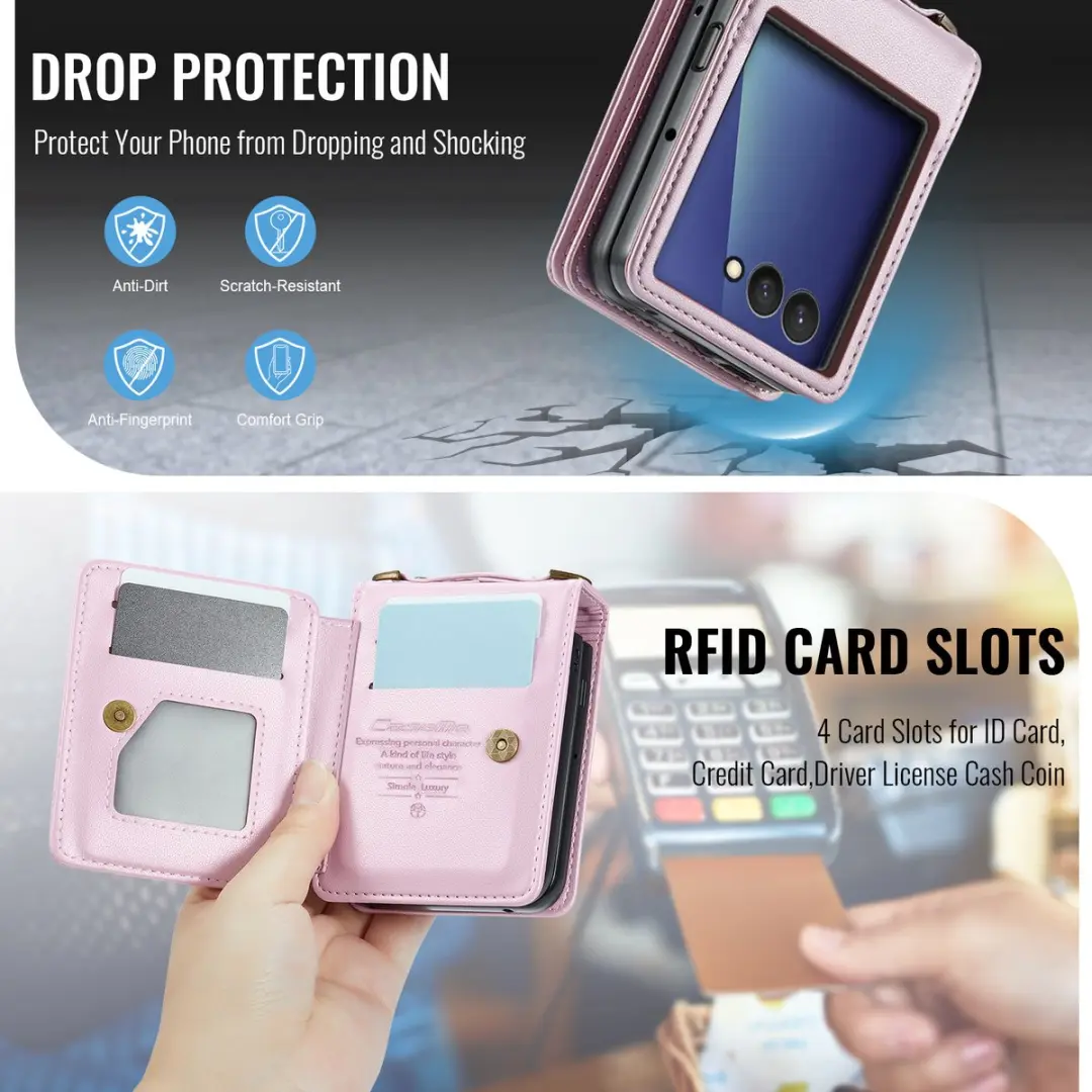 Caseme Samsung Galaxy Z Flip 7 PU Hoesje - Lichtroze - afbeelding 6 van 6