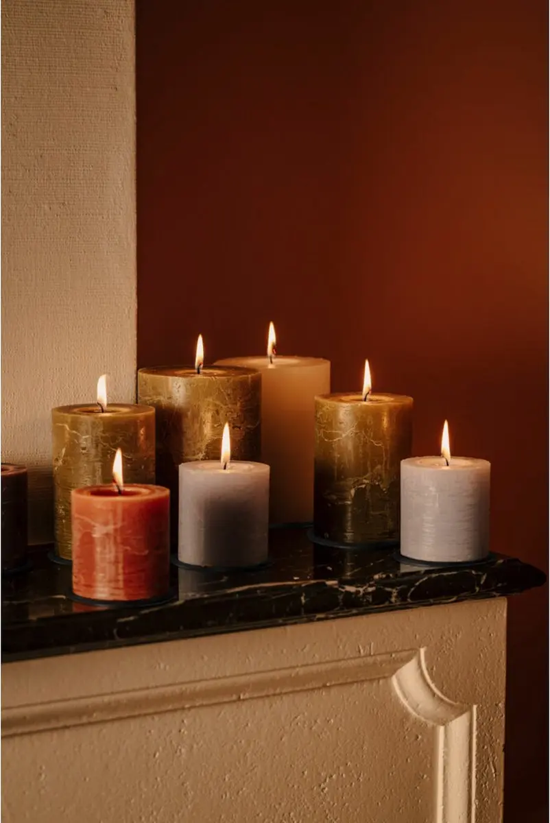 Spaas Rustieke Pillarkaars Lichtblauw - 6 Stuks