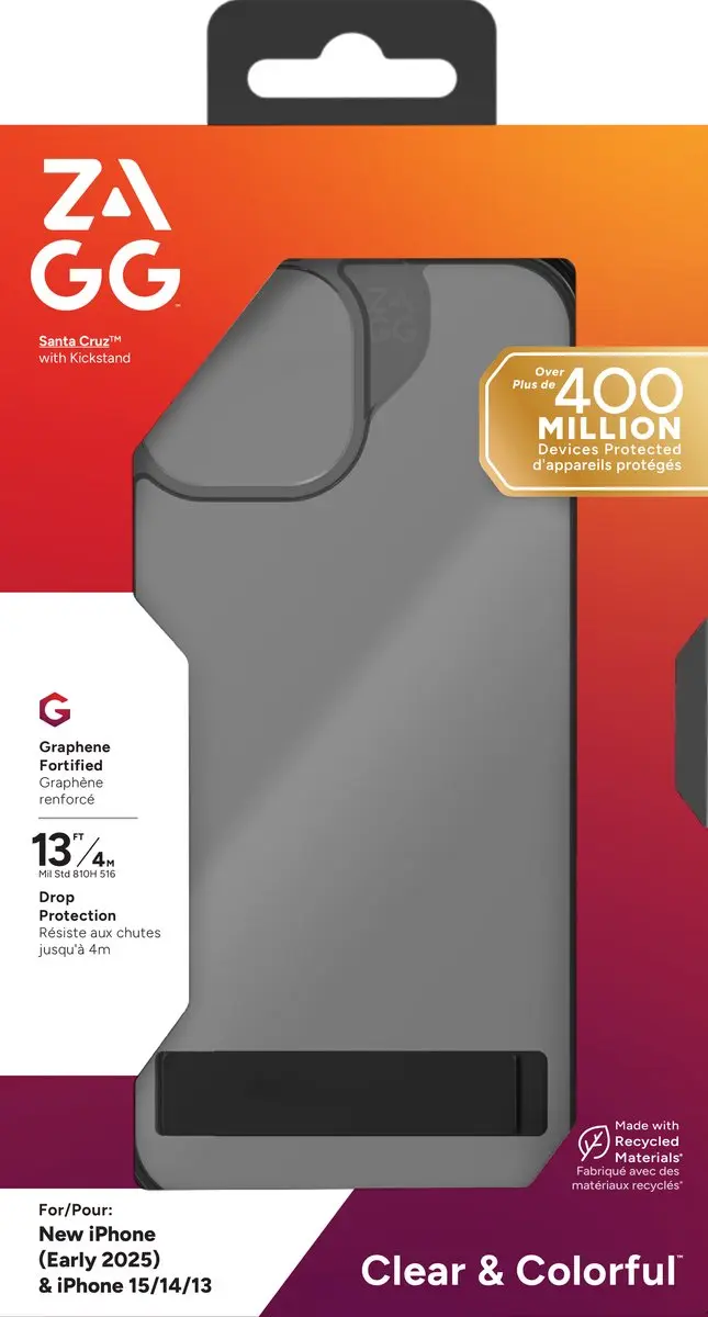 ZAGG Santa Cruz Hoesje iPhone 13/14/15/16/17 - Kickstand - Transparant Zwart